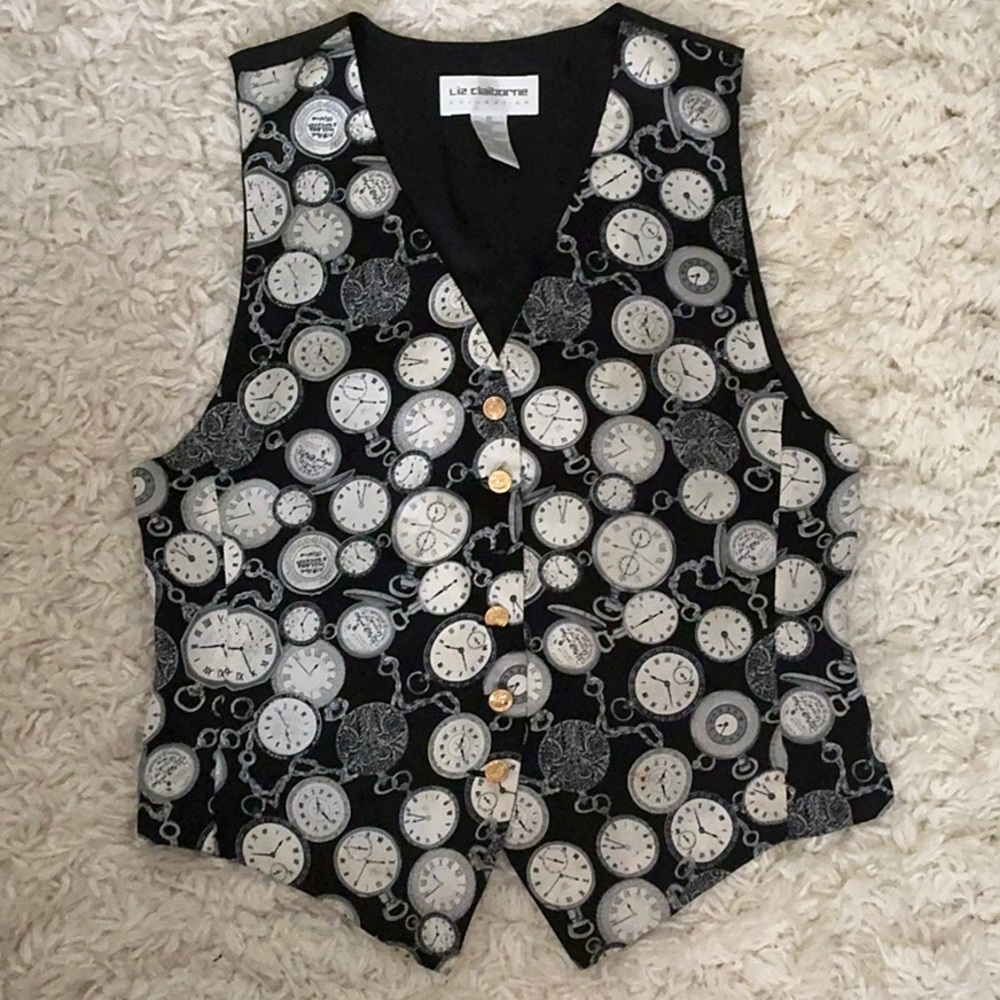 VINTAGE 90s Black Clock Vest